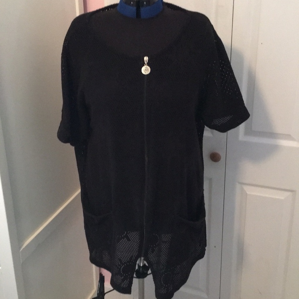 Beach Cabana Black Mesh Zipper Coverup w/ pockets
